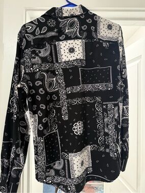 Men's Black & White Paisley Patchwork Long Sleeve Shirt